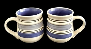 2 - Pfaltzgraff Rio Mugs Coffee Cups Stoneware Blue Stripe Mexico Excellent - Picture 1 of 7