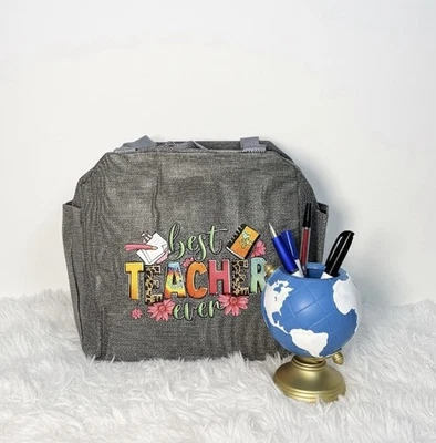 Teacher Gift Set Lunch Bag & Globe Pen Holder | End of Year Thank You Present - Image 1 of 3