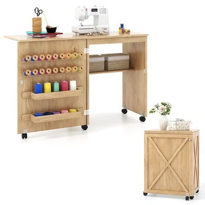 Folding Sewing Table with Compact Design Storage Shelf 2 Trays and 18 Pegs - Image 1 of 4