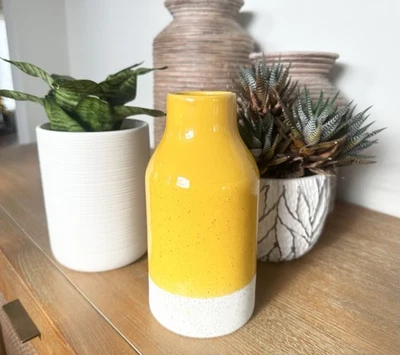 Vaso moderno de cerâmica salpicada amarela e branca - Imagem 1 de 3