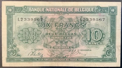 1943 BELGIUM PAPER MONEY - 10 FRANCS BANKNOTE! - Image 1 of 2