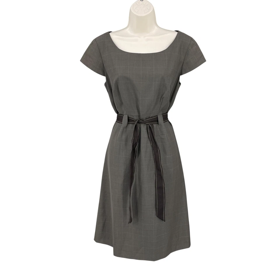 Vestido retrô Studio I feminino carreira Preppy Y2K Academia xadrez bainha com cinto tamanho 8 - Imagem 1 de 4