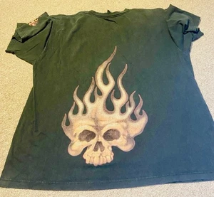 Vintage 2000s Y2K Jnco Skull Flame Black Graphic Faded T Shirt - Picture 1 of 12