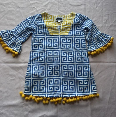 Túnica Mud Pie 100 % algodón amarillo/azul/blanco encubrimiento talla 4T Foto 1 de 3