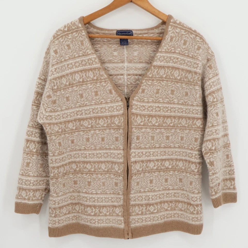 Fair Isle Cárdigan Suéter Nórdico Angora Corderos Lana Cremallera Etiqueta Frontal 3x Se Ajusta a L/XL Foto 1 de 4