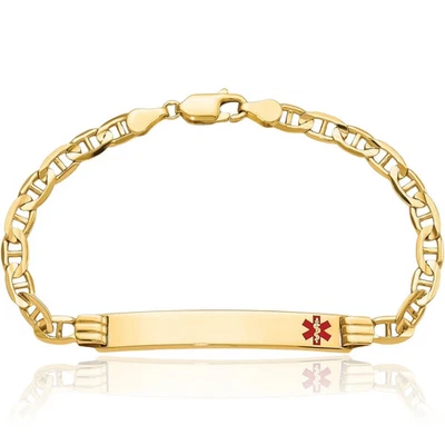 10K Solid Yellow Gold Medical Alert Mariner Link ID Bracelet - Image 1 of 4