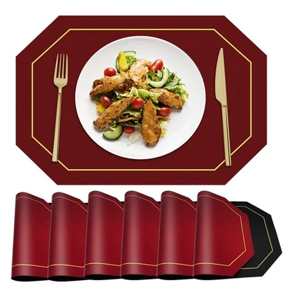 Reversible Faux Leather Placemats Heat Resistant Washable Table Mats 6 PCS - Image 1 of 4
