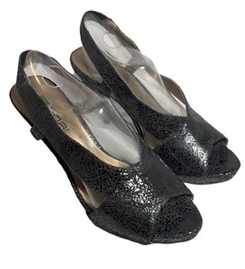 Moda Spana black snakeskin design open toe sling back pumps Size 10M - Picture 1 of 8