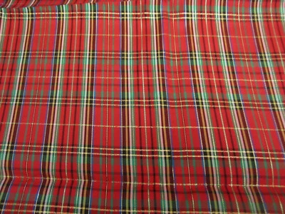 Christmas Fabric Shiny Red Green Blue Tartan Plaid  Gold Thread  1yd 6"x 50 - Image 1 of 4