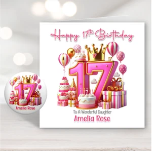 17th Birthday Card Girls Personalised Daughter Granddaughter Niece Friend Pink - Picture 1 of 11