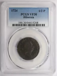 1724 Hibernia 1/2 Halfpenny PCGS VF30 - Picture 1 of 6
