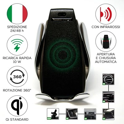Caricatore Auto Wireless Rapido 10 W Supporto Cellulare con Apertura Automatica - Immagine 1 di 4