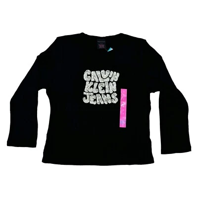 Woman's Calvin Klein Jeans Black Charcoal Silver Beaded Logo Sweatshirt Size XL - Image 1 of 4