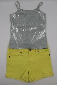 Balera Cato Girls Silver Top Yellow Shorts 2 Piece Set Outfit Size 10 Medium - Picture 1 of 8