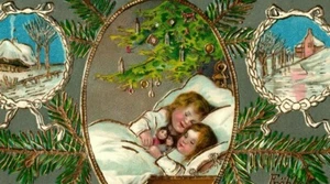 1908 Embossed Christmas Postcard German Children Sleeping By Christmas Tree - Picture 1 of 3