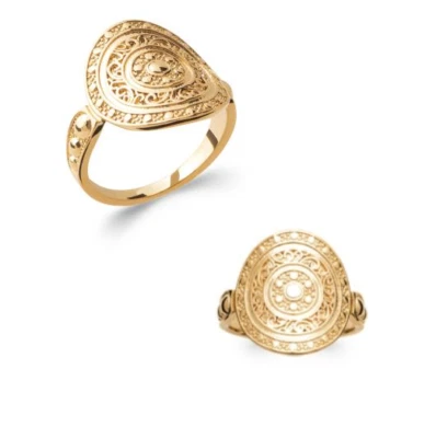 Bague Type Pièce Motifs Arabesques En Plaqué or 18 Carats Tailles Choix 50 à 60 - Photo 1/4