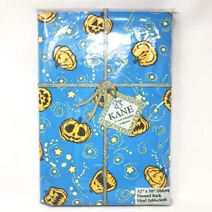 Mantel de vinilo trasero franela oblongo Kane 52"x70" calabazas Jack-O-Lantern estrellas - Imagen 1 de 7