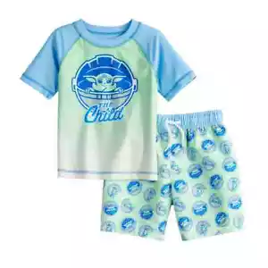Boys’ $46 Star Wars The Mandalorian The Child Rash Guard Top/Swim Trunks Set 4T - Picture 1 of 1