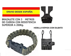 BRAZALETE CUERDA DE PARACA�DA CON SILBATO SUPERVIVENCIA PARACORD PESCA VERDE - Picture 1 of 2