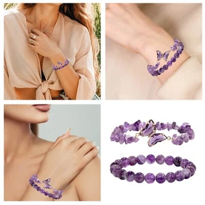 Bracciale Ametista Donna Ansia Farfalla Charms Semplici Perline Charms Gioielli - Foto 1 di 7