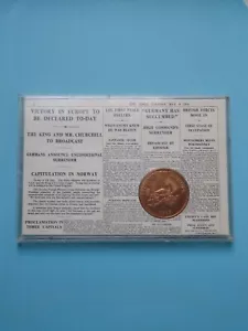 Limited Edition Victory in Europe VE Day Bronze Medallion in News Article Case - Picture 1 of 4