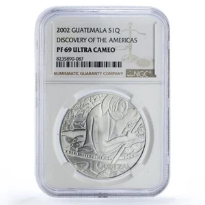 Guatemala 1 quetzal Canoe Fisher Ibero-American PF69 NGC silver coin 2002 - Picture 1 of 2