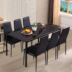 Tempered Glass Dining Table and 4 Or 6 PU Faux Leather Chairs Set Home Furniture - Picture 1 of 14