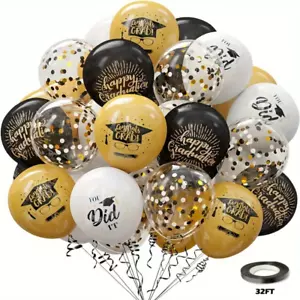 20 Graduation Party Balloons Decorations 12 Inch Black White Gold College Kids - Picture 1 of 11