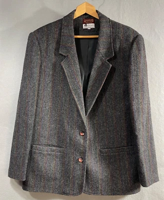Blazer vintage para mujer 16 Harrington cuadrado mezcla de lana escolar carrera gris mezcla Foto 1 de 4