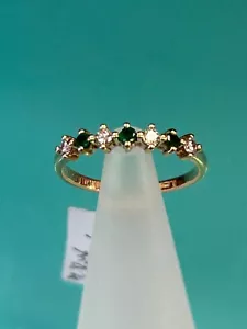 14K GELBGOLD RING ECHTE SMARAGDE & DIAMANTEN DAMEN PINKY KLEIN MÄDCHEN GRÖSSE 4 3/4 - Bild 1 von 7