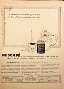 1942 Nescafe Coffee Nestle Milk Products Vintage Print Ad - Picture 1 of 6