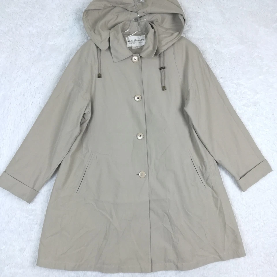 Abrigo De Colección Norm Thompson Mujer Con Capucha Trench Beige Caqui Botón Delantero Chaqueta S Foto 1 de 4