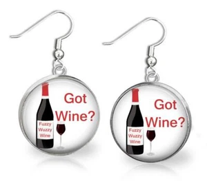 Got Wine? Glass Dome Dangle Earrings Handcrafted Adult Drinking Gifts - Picture 1 of 1