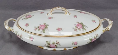 French Limoges Pink Roses & Gold Covered Vegetable Dish Bowl Circa 1900-1941 - Image 1 of 4
