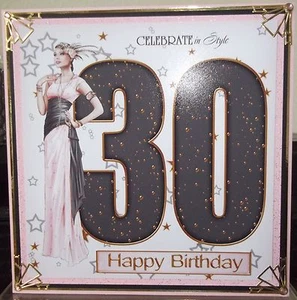 HANDMADE ART DECO 30th BIRTHDAY CARD FASHIONABLE LADY IN PINK - Picture 1 of 3