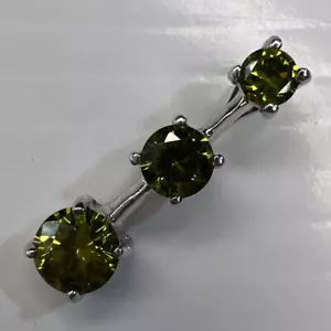 925 Sterling Silver Retro Charm Pendant Green Peridot Waterfall Solitaires Bar - Picture 1 of 16
