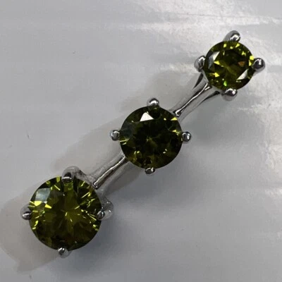 925 Sterling Silver Retro Charm Pendant Green Peridot Waterfall Solitaires Bar - Image 1 of 4