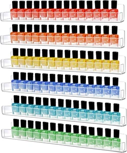 6 Pack Nail Polish Organizer Wall Mounted Shelf with Removable Anti-Slip End Ins - Picture 1 of 12