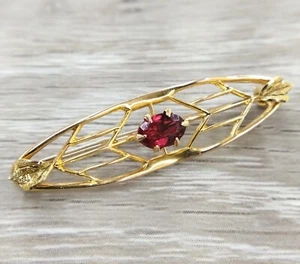 Vintage Antique Art Nouveau 10K Yellow Gold Garnet Pin Brooch FZ - Picture 1 of 4