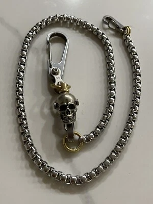 "Combo de cadena/llavero monedero de motociclista mosquetón de acero inoxidable calavera de latón 24-7/8""" Foto 1 de 4