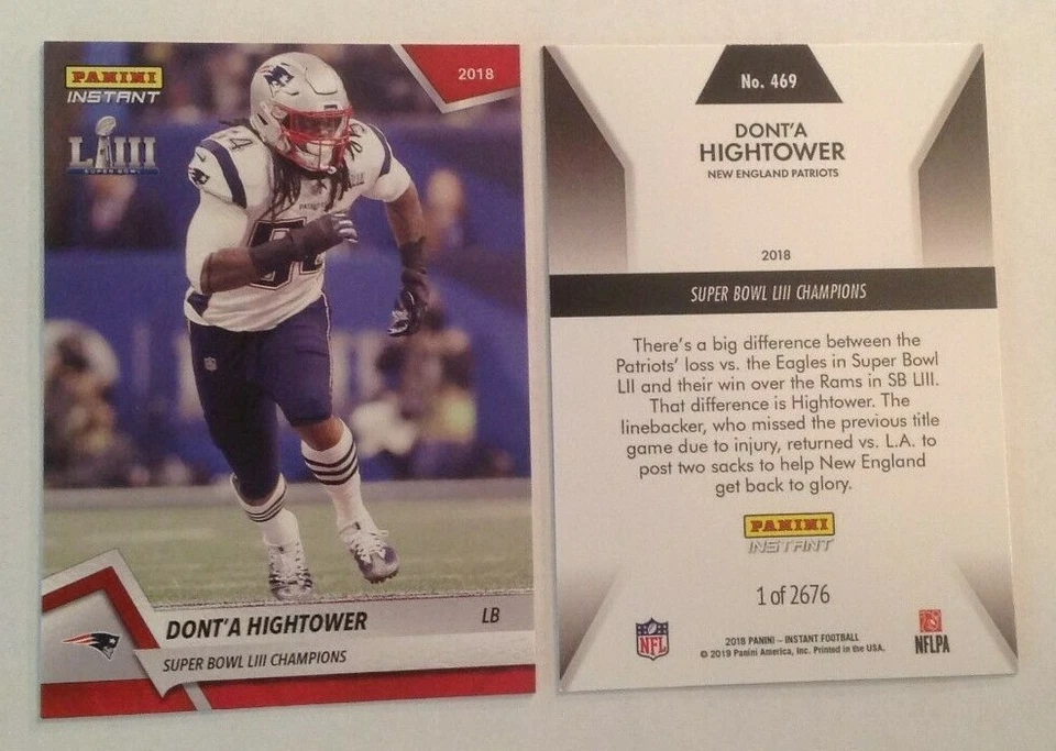 2018/2019 Panini Instant Red LIII SUPER BOWL 53 Patriots DONT'A HIGHTOWER #/2676 - Image 1 of 1