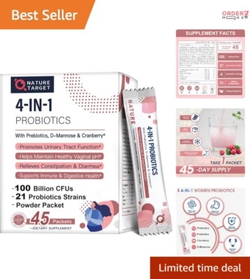 Probióticos en polvo 100 mil millones de UFC suministro para 45 días salud intestinal apoyo para mujeres Foto 1 de 4