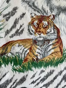 NOS Vintage 80er Jahre Tiger Leuchtfeuer Decke Löwe Leopard Katze Dschungel Full Twin - Bild 1 von 9
