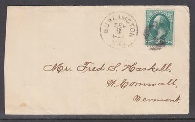 US Sc 158 on 1882 cover, 23mm black BURLINGTON, VT cds to W. CORNWALL, VT - Image 1 of 2