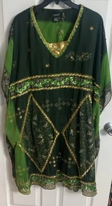 ASHRO Women’s Sz XXXL Green Sequin Embellished Knee Length Cocktail Caftan - Picture 1 of 16