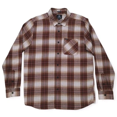 Volcom Flannel Shirt Men's Large Modern Fit Long Sleeve Button Up Brown.  - Image 1 of 4