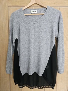 Rich & Royal Grey Knit & Black Lace Jumper Size L Large - Made in Italy - Picture 1 of 15