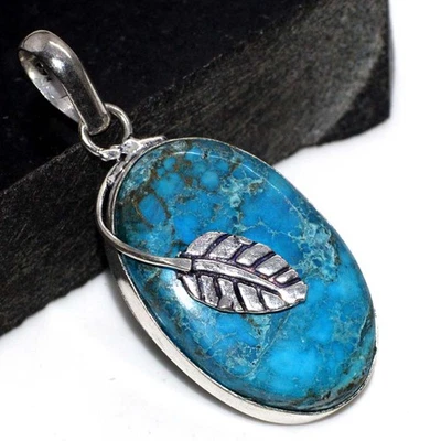 925 Silver Plated Leaf Turquoise Pendant Jewelry Size 2" GW - Image 1 of 3