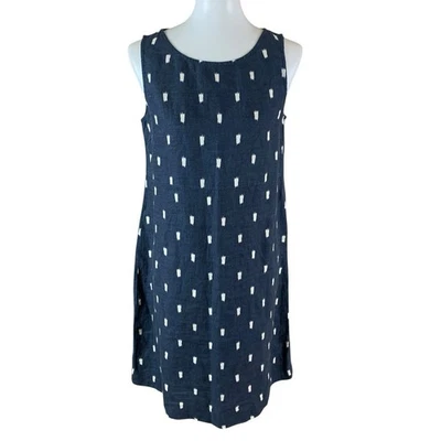 Garnet Hill Navy White Linen Minimalist Sleeveless Summer Shift Sundress 6 - Image 1 of 4