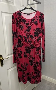 Roman Dusk Rose Red & Black Floral Knee-Length Dress - UK Size 14 - Picture 1 of 14